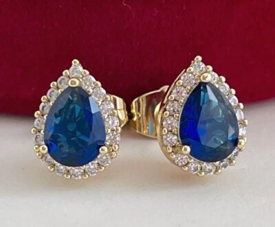 Luxus Ohrringe Ohrstecker Zirkonia Blau 585er Gelbgold 14K vergoldet Damen - Bild 1 von 4