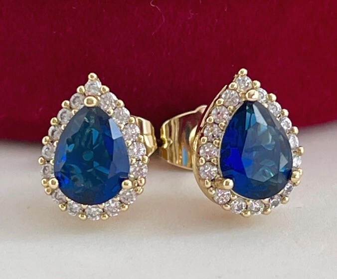 Luxus Ohrringe Ohrstecker Zirkonia Blau 585er Gelbgold 14K vergoldet Damen - Bild 1 von 4