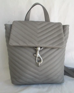 REBECCA MINKOFF EDIE DRAWSTRING BACKPACK CHEVRON QUILTED GREY LEATHER UNUSED - Picture 1 of 14