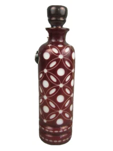 Rare Vintage Bohemian Ruby Red Cut to White Cased Glass 12" Decanter $300 - Picture 1 of 8