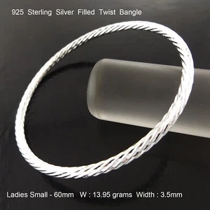 Bangle Real 925 Sterling Silver Filled Solid Twist Bracelet Ladies Small Sz 60mm - Picture 1 of 3