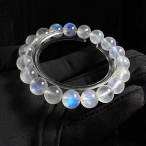 Pulsera de cuentas cristalinas de piedra lunar azul fuerte natural de 10,5 mm AAA - Imagen 1 de 6