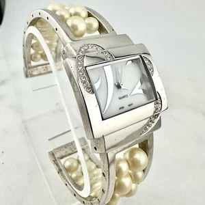 Avon Vintage MOP Dial Faux Pearl Cuff Silver Tone Womens Watch - Has New Battery - Picture 1 of 12