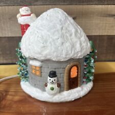 Vintage Lighted Ceramic Christmas SNOW HOUSE IGLOO SANTA ON CHIMNEY Musical