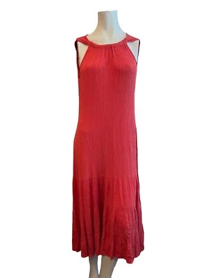 Vestido Dressbarn Talla 6 Crepé Hasta el Tobillo Volantes en Niveles Maxi Coral Sin Mangas Foto 1 de 4