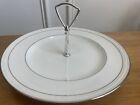 Noritake White Scapes Stoneleigh Round Serving Plate Dish W/ Handle White Silver