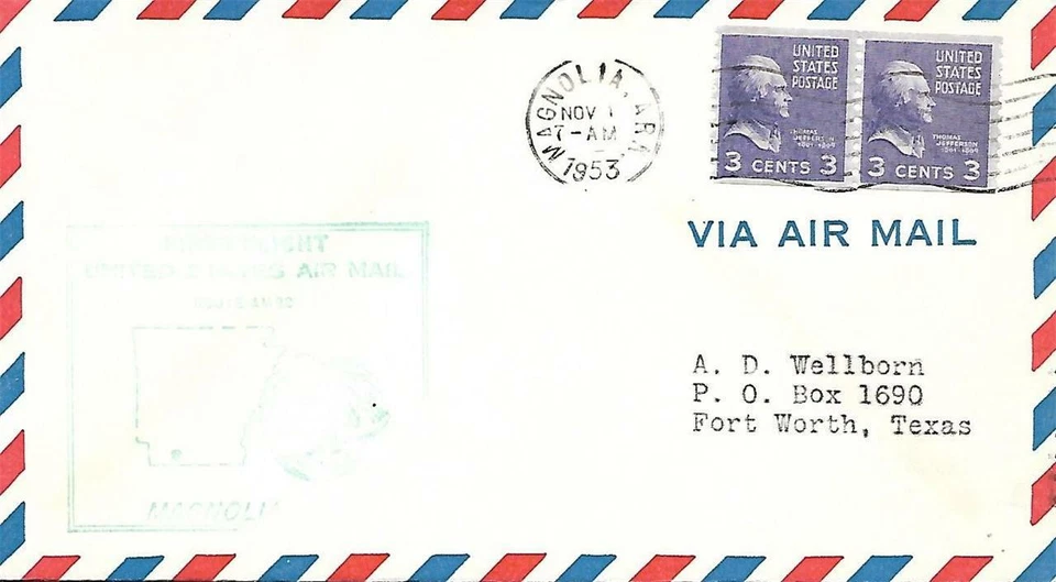 First Airmail Flight Magnolia AR November 1 1953 AAMC#82S74 - Image 1 of 1