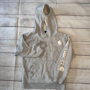 Carhartt Hoodie Girls Size 6X Gray Logo Sleeve Fleece Pullover Sweatshirt - Picture 1 of 6