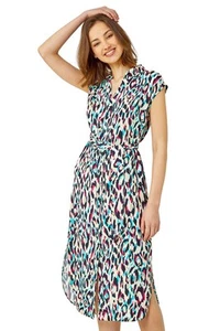 Tropical Leaf Print Shirt Dress - Ladies Roman Originals Women  - Picture 1 of 70