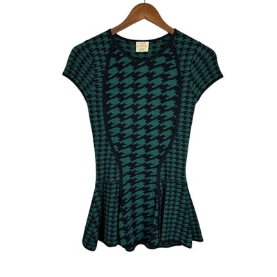 Blusa Torn By Ronny Kobo S Vivienne verde Houndstooth tweed malha peplum - Imagem 1 de 4