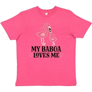 Inktastic My Babcia Loves Me Flamingo Youth T-Shirt Gift Childs Cute Grandkids - Picture 1 of 1