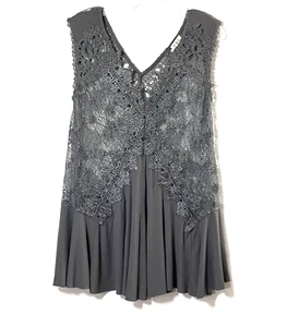 POL Lace Peplum Tank Tunic Womens Size Small Steel Gray Silver Threading BWT252 - Picture 1 of 16