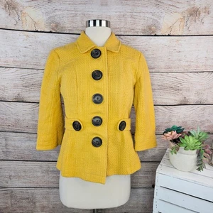 Banana Republic Yellow Textured Tweed Blazer Jacket Womens Size 6 - Picture 1 of 6