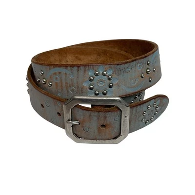 Cinturón Jeff Gallea Hecho a Mano en Cuero Los Ángeles Azul Tachonado Para Mujer Grande Foto 1 de 4