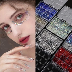 1Box 3D Nails Charm for Women Flatback Glass Nail Rhinestones Nail Decorations - Picture 1 of 16