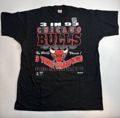 Camiseta de colección Chicago Bulls 3 veces campeones de la NBA puntada única 1993 negra XL Foto 1 de 4