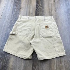 Vintage Carhartt Carpenter Shorts Mens 36 Beige Canvas Union Made In USA 80s 90s - Picture 1 of 11