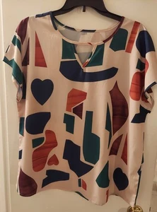Unbranded Women's Raglan Short Sleeve Blouse XL Polyester Multi-color - Picture 1 of 5