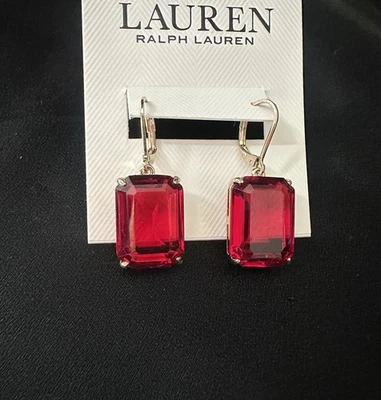 Ralph Lauren Ruby Red Drop Earrings / Gold/Red/Leverback - Image 1 of 3