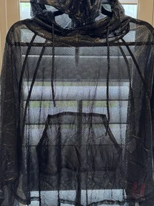 Material Girl Active Silver Black Fishnet Poncho with Hood L - Picture 1 of 7