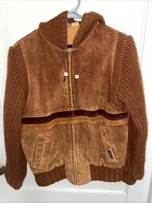 Chaqueta de Cuero Gamuza Vintage Aspen Años 70’s 80 Marrón Acrílico Brazos Suéter Mediano Foto 1 de 4
