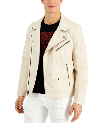 Chaqueta de moto vegana de cuero sintético Guess beige piedra para hombre talla grande NUEVA Foto 1 de 4