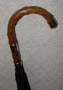 Antique Black Umbrella Bramble Handle Hallmarked 18 Carat Gold Collars & End - Picture 1 of 17