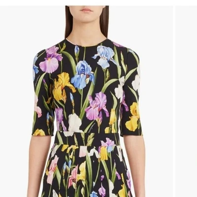 Blusa de Seda Dolce & Gabbana Talla 6 Estampado Floral Iris Negra Pequeña Diseñadora de Lujo Foto 1 de 4