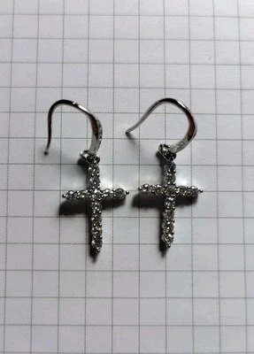 Ohrringe Kreuz silberfarben mit Strasssteinen Kommunionsgeschenk - Bild 1 von 3