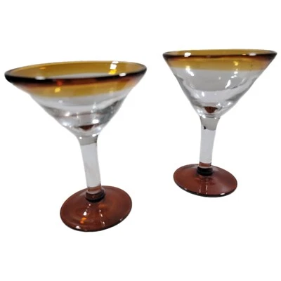 Juego de 2 vasos transparentes ámbar soplado a mano mexicanos de 6" de alto Margherita Martini Foto 1 de 4