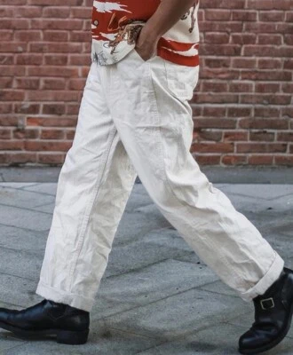 Bronson Mfg. Co. USN Herringbone Deck Pants White 100% Cotton 31x30 - Photo 1/4