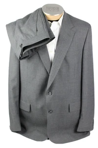 Hart Schaffner Marx Mens Suit 44L Gray 2 Piece 2 Button Jacket 40x33 Flat Pants - Picture 1 of 16