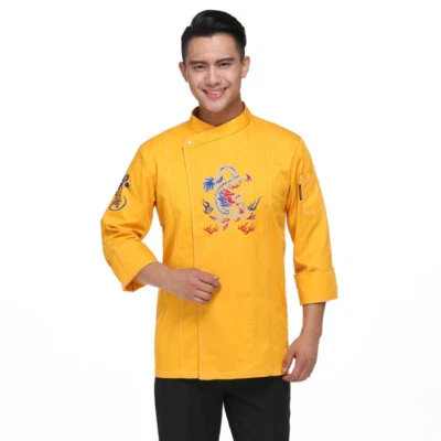 Dragon Embroidery Chef Jacket Uniform Kitchen Short Sleeve Cook Restaurant Coat - Image 1 of 4