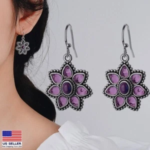 Fashion Women Bohemia Ancient Silver 3D Glazed Earrings Orchid Flower Hook 1805 - Picture 1 of 3
