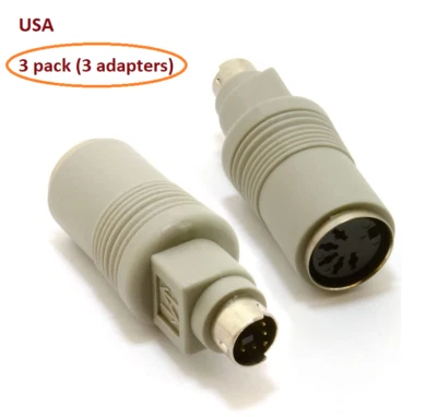 PTC 3pcs Keyboard Adapter PS2 6pin Male to AT 5pin DIN Female Adaptor Cable/Cord - Image 1 of 3