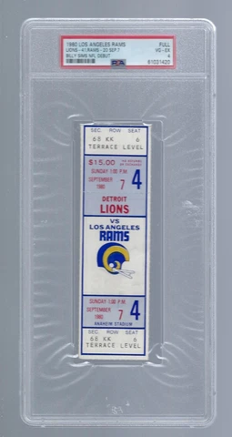 BILLY SIMS DEBUT PSA 4 - DETROIT LIONS @ RAMS 1980 NFL FULL TICKET - OU SOONERS Cover