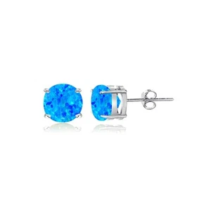 Sterling Silver Created Blue Opal 4mm Round Stud Earrings - Picture 1 of 3