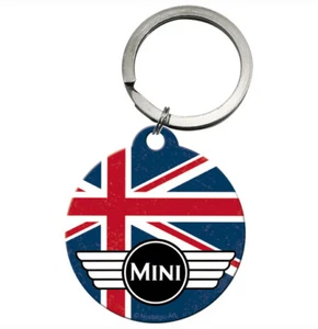 Retro Metal Keyring MINI Cooper with Rear Print Licensed Round PERFECTLY BRITISH - Bild 1 von 3