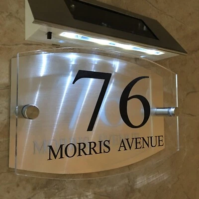 MODERN SOLAR LIGHT House Signs Plaques Door Numbers 1 - 99999 street Name - Image 1 of 4