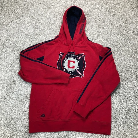 Chicago Fire Adidas MLS Hoodie Full Zip Adult Mens Medium Full Back Logo Red EUC Cover