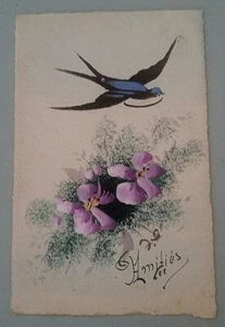 Carte postale CPA fantaisie décor peint à la main carton Amitiés - Picture 1 of 3