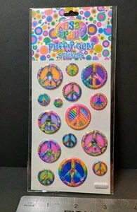 Lisa Frank Rainbow Puffy Gem Sticker Pack 1 Sheet Peace Signs - Picture 1 of 6