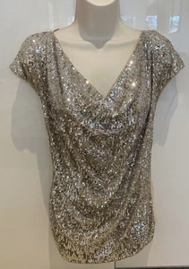 Gorgeous Mint Velvet Gold Sequin Cowl Neck Top - Size M - BNWT RRP £69 - Picture 1 of 9