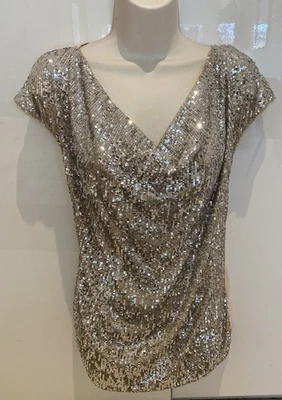 Gorgeous Mint Velvet Gold Sequin Cowl Neck Top - Size M - BNWT RRP £69 - Image 1 of 4
