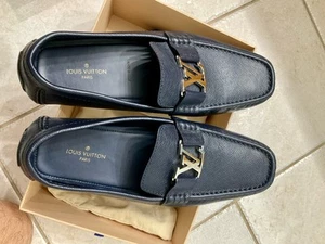 Louis Vuitton Monte Carlo Moccasin Navy Blue Taiga leather LV Size 8.5 US 9.5 - Picture 1 of 7
