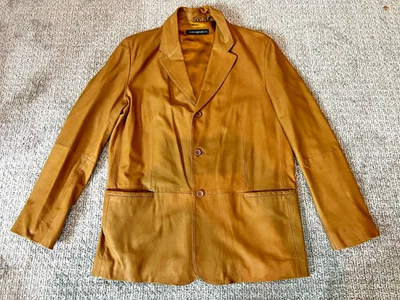 Jhane Barnes 复古棕色皮革西装外套,SZ 42,黄油柔软运动外套夹克 - 美国 — 第 1/4 张图片