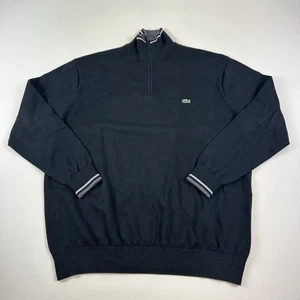 Lacoste 1/4 Sweaters Mens 7 2XL Black Long Sleeve Cotton Preppy Mock neck - Picture 1 of 8