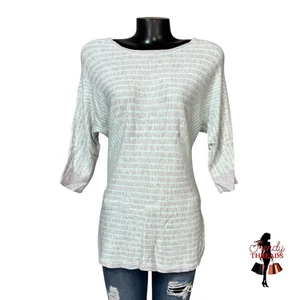 Dana Buchman 3/4 Sleeve Light Knit Sweater Medium Large Scoop Neck Striped Print - Picture 1 of 7