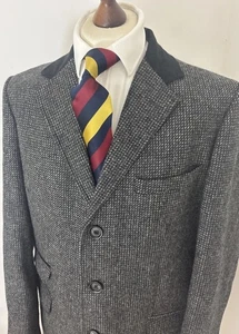 M&S Luxury Moon Tweed Mens Overcoat Crombie Style Velvet Collar Grey Mix XL - Picture 1 of 13