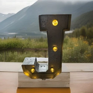 Letter J w/4 Bulbs GALVANIZED STEEL 9 INCHES Decor Alphabet - Imagen 1 de 7